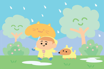 Fototapeta premium The boy with raining day.