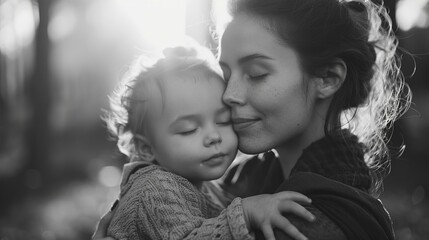 black and white portrait of a mother and her child