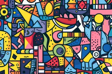 Obraz premium A front cover for a colouring book for toddlers called Shape and Pattern Playground, full of different shapes with various patterns within the shapes