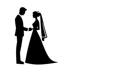 A bride and groom in silhouette with negative space
