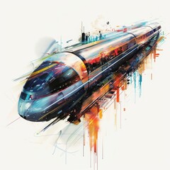 A futuristic painting of a hyperloop in motion, symbolizing speed and innovation, isolated minimal with white background