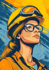 Illustration of a woman wearing a hard hat and safety glasses