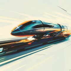 A futuristic painting of a hyperloop in motion, symbolizing speed and innovation, isolated minimal with white background