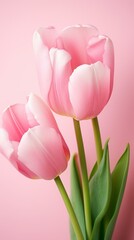 Two pink tulips on a pink background