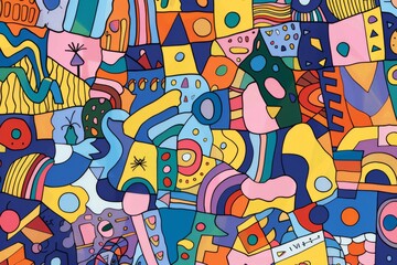 Obraz premium A front cover for a colouring book for toddlers called Shape and Pattern Playground, full of different shapes with various patterns within the shapes