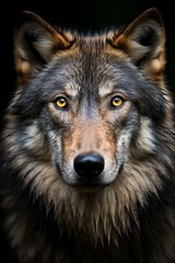 Portrait of a wet wolf staring at the camera