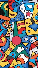 Fototapeta premium A front cover for a colouring book for toddlers called Shape and Pattern Playground, full of different shapes with various patterns within the shapes