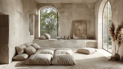 A Minimalist Living Space with Neutral Colors and Earthy Textures