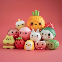 Fototapeta premium A kawaii food sampler, delightfully arranged to tempt and entice, displayed as a model isolated on a solid background