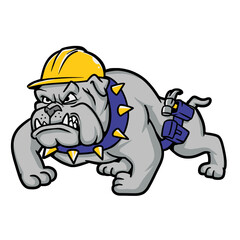 Angry Bulldog Constuction Helmet and Belt Cartoon Vector Illustration