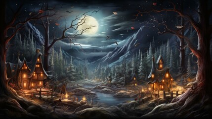 Fantasy Village in the Moonlight
