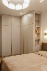 The interior of the bedroom, the apartment is renovated.