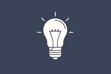 White Eureka lightbulb on dark blue background embodies flash of inspiration, intellectual endeavors.  Business design presentation page. 