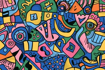 Fototapeta premium A front cover for a colouring book for toddlers called Shape and Pattern Playground, full of different shapes with various patterns within the shapes