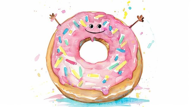 Create a donut inspired character illustration using pastel colors