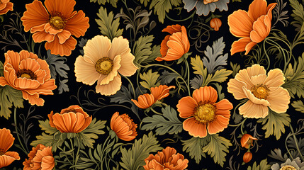 Digital orange flowers print pattern abstract graphic poster background