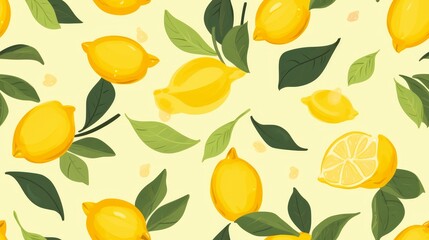 Seamless patterns with lemons and leaves.