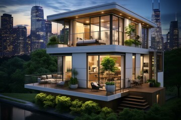 Fototapeta premium A modern house with a city view