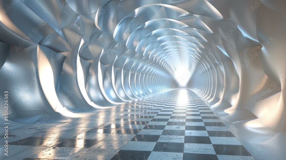 Wall mural Futuristic tunnel with checkered floor