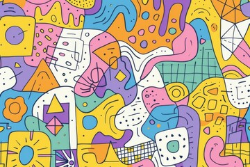 Fototapeta premium A front cover for a colouring book for toddlers called Shape and Pattern Playground, full of different shapes with various patterns within the shapes