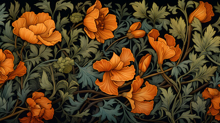 Digital orange flowers print pattern abstract graphic poster background