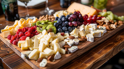 cheese platter, served with grapes and berries food photography, cheese appetizer