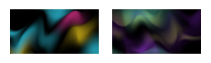 Dark gradient. Multi-colored smoke effect. Northern lights. Unusual abstract background. Wallpaper or cover. Set of two backgrounds.