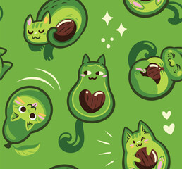 Seamless pattern with avocatos on green