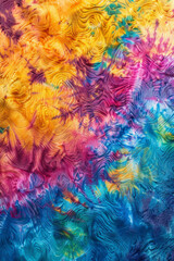 The textured surface of tie-dye fabric, showcasing vibrant colors and psychedelic patterns. Tie-dye fabric textures offer a bohemian and free-spirited backdrop.