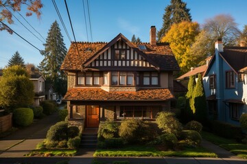 Obraz premium Craftsman-Style Bungalow with Leaded Glass Windows