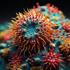 A 3D rendering of a microscopic view of a virus