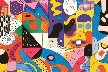 Obraz premium A front cover for a colouring book for toddlers called Shape and Pattern Playground, full of different shapes with various patterns within the shapes