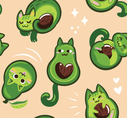 Seamless pattern with avocatos on peach