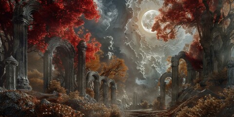 mystical overgrown ruins