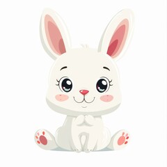 Obraz premium A white rabbit on the ground, eyes and ears alert, showing a pink nose