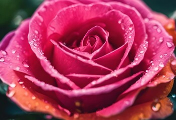 AI generated illustration of pink rose with water droplets against green backdrop