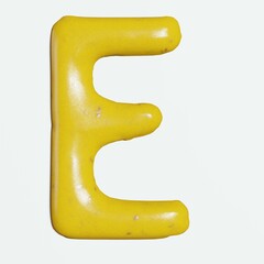 3d render of mustard sauce alphabets or letters for food or restaurant kitchen concept