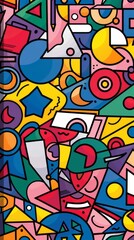Fototapeta premium A front cover for a colouring book for toddlers called Shape and Pattern Playground, full of different shapes with various patterns within the shapes
