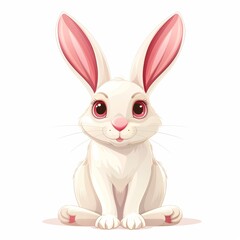 Obraz premium A white rabbit with pink ears sits sadly on the floor, gazing at the camera