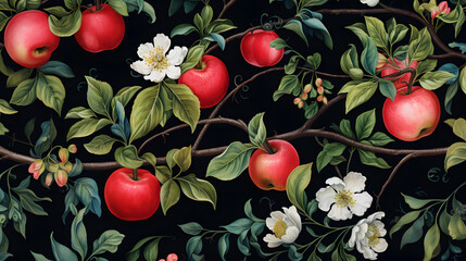 Digital apples and apple flowers print pattern abstract graphic poster background