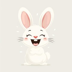 Obraz premium A white rabbit smiling, with closed eyes and extended tongue