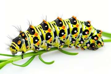 Naklejka premium Swallowtail butterfly caterpillar feeding in fennel - unusual ma. Beautiful simple AI generated image in 4K, unique.