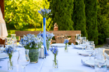 Table decor in shades of blue with Veronica of Austria flowers