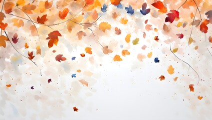 Obraz na płótnie Canvas Watercolor autumn leaves border illustration in the style of u image 