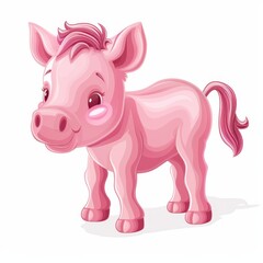 Naklejka premium A pink pig stands atop a white floor, next to another pink pig with a pink tail and nose