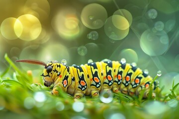 Swallowtail butterfly caterpillar lateral view - Papilio machaon. Beautiful simple AI generated image in 4K, unique.