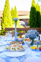 Table decor in shades of blue with Veronica of Austria flowers