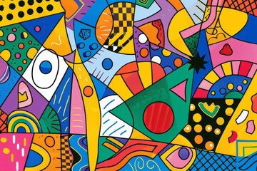 Obraz premium A front cover for a colouring book for toddlers called Shape and Pattern Playground, full of different shapes with various patterns within the shapes