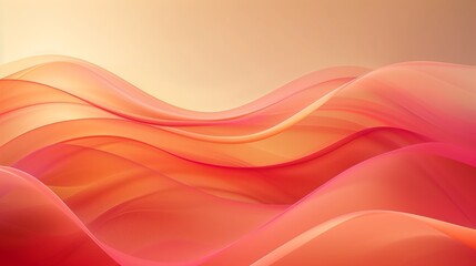 Abstract background with red and pink waves with light gradient on the light orange background.