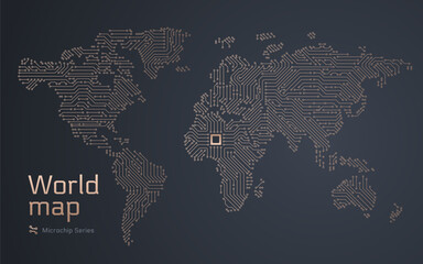 World Map Shown in a Microchip Pattern. E-government. Microchip Series
